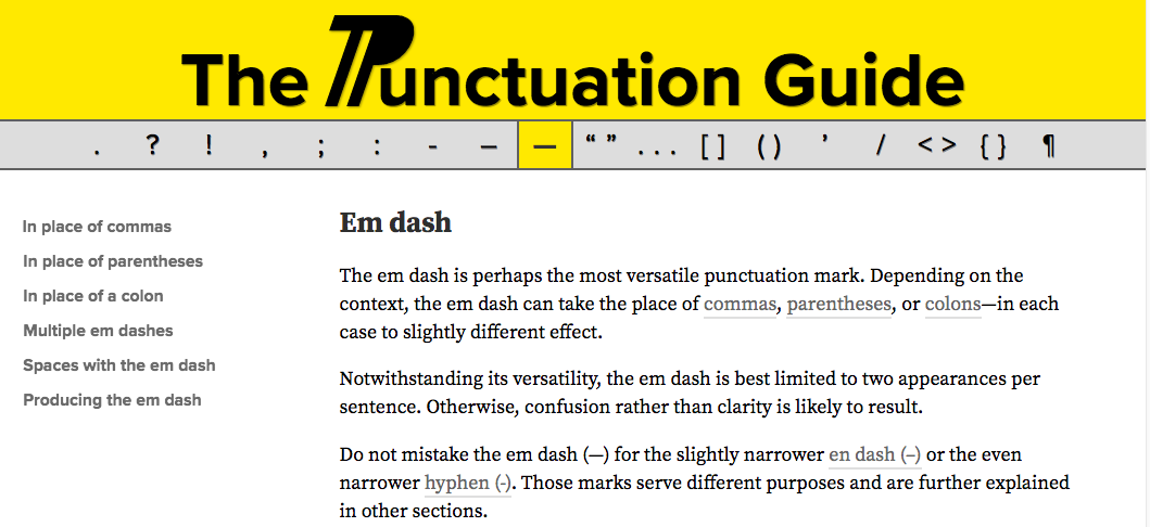 Screenshot of The Punctuation Guide, the website I visited