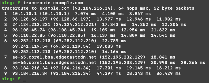 Screenshot of running traceroute example.com.